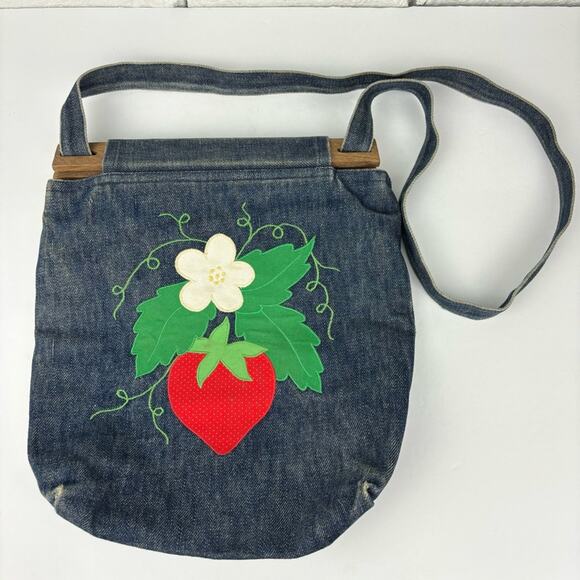 Vintage Handmade Strawberry Applique Denim Purse - Picture 7 of 7